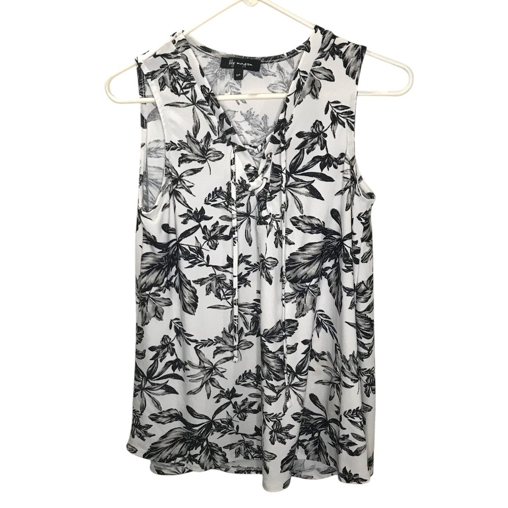 Lily Morgan Black & White Floral Sleeveless Blouse Size S